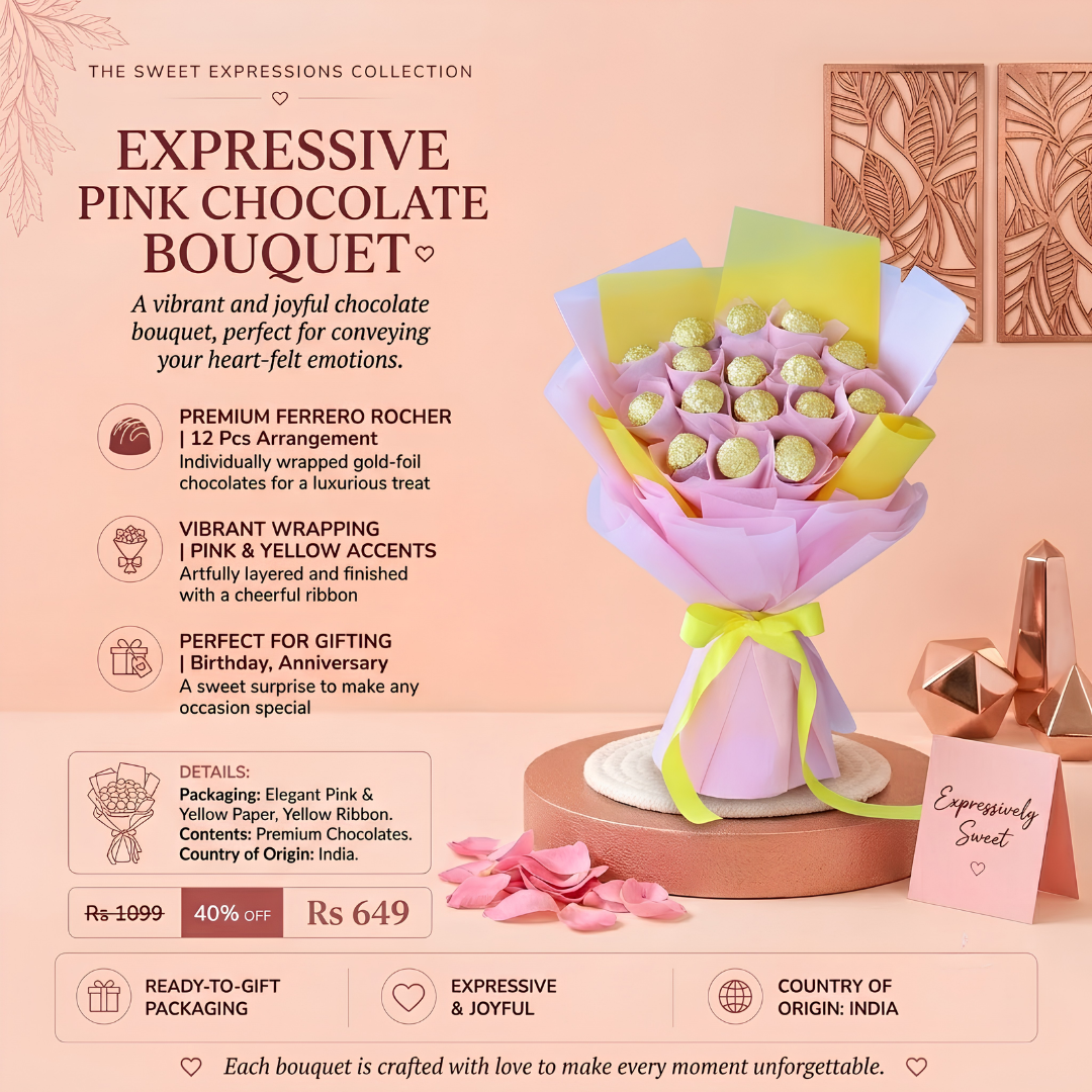 Expressive Pink Chocolate Bouquet – Premium Ferrero Rocher Chocolate Bouquet
