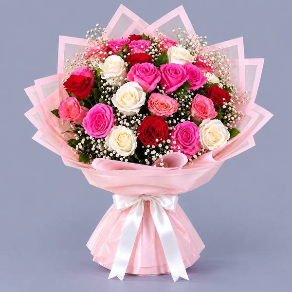 Petal Embrace 25 Mix Color Roses Bouquet
