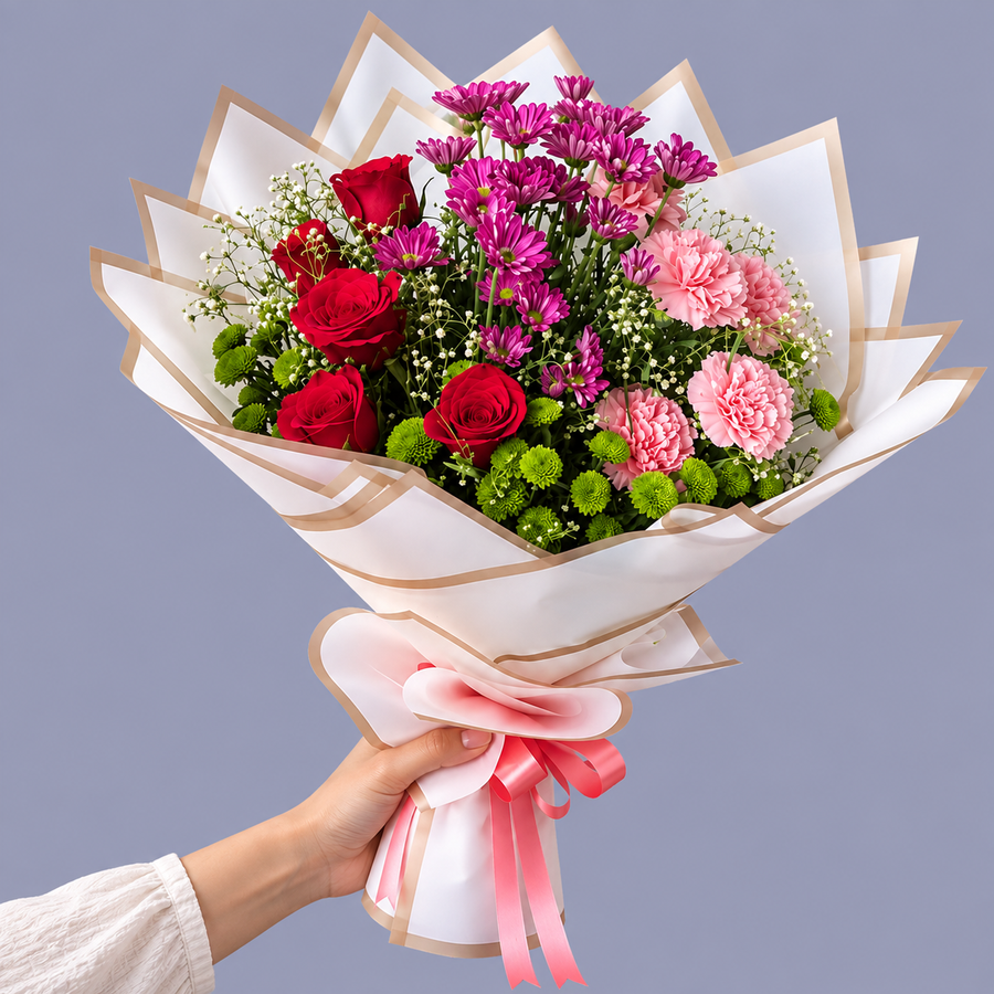 Graceful Charm 5 Roses & 5 Carnation Flowers Bouquet
