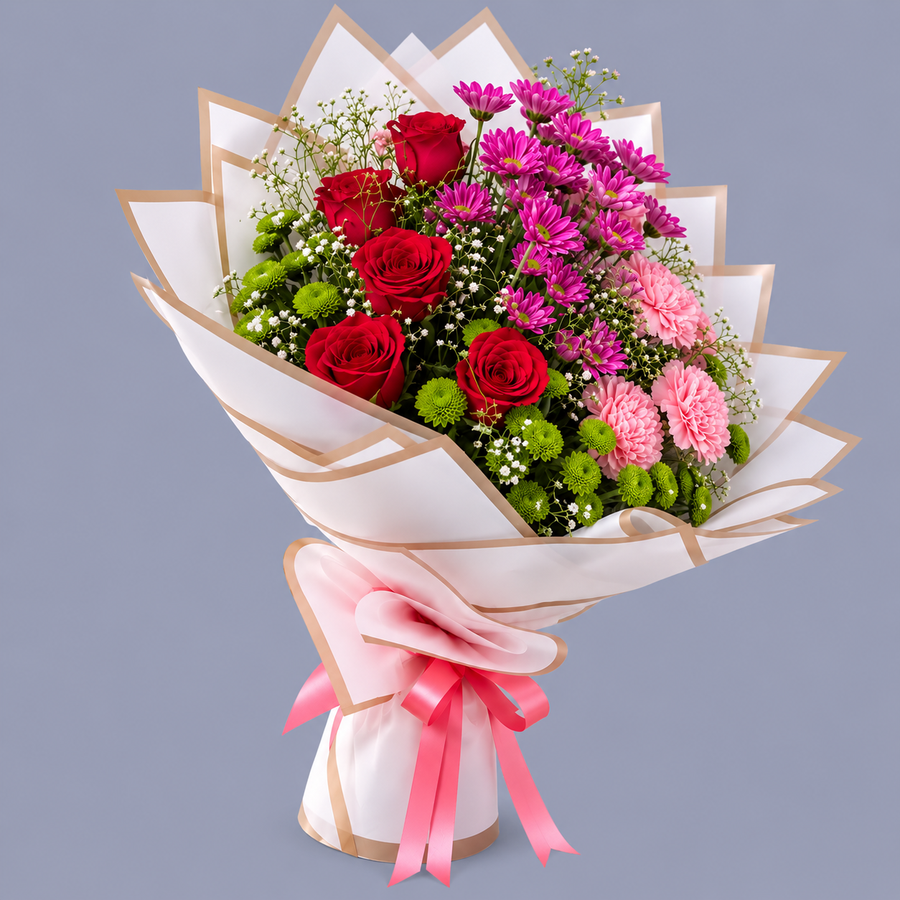 Graceful Charm 5 Roses & 5 Carnation Flowers Bouquet