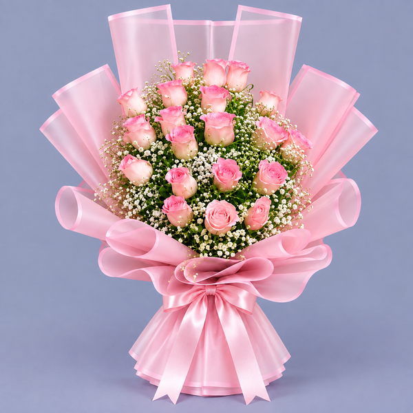 Blush Romance 20 Pink Roses Bouquet