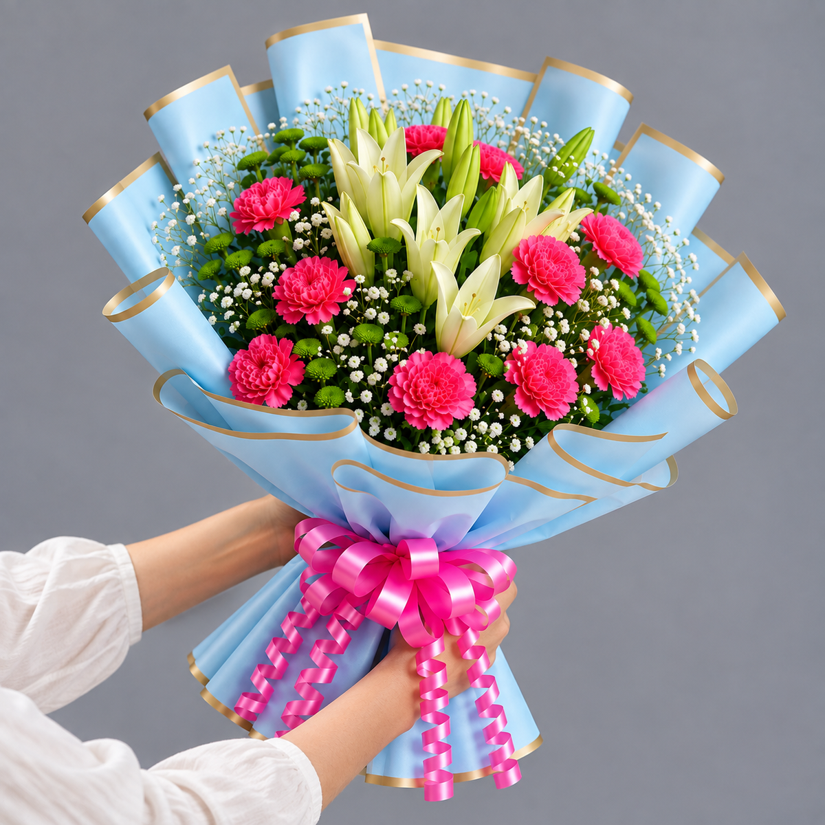 Elegance in Bloom Fresh Lily & Carnation Bouquet