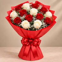 Crimson Love of 10 White & 10 Red Roses Bouquet