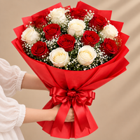Crimson Love of 10 White & 10 Red Roses Bouquet