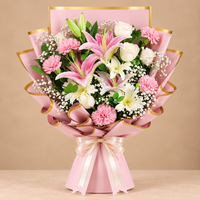 The Blush Affair White Rose, Pink Carnation & Lily Bouquet