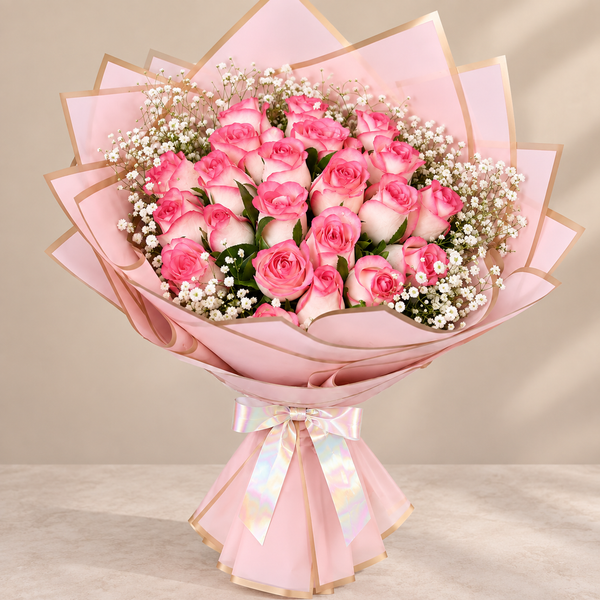 Romantic Rosy Dream Bouquet of 20 Pink Roses