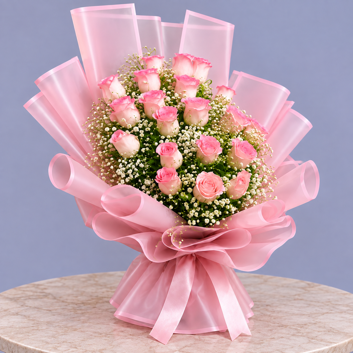 Blush Romance 20 Pink Roses Bouquet