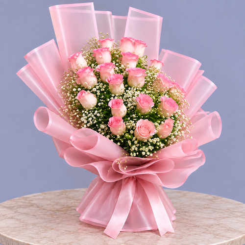 Blush Romance 20 Pink Roses Bouquet