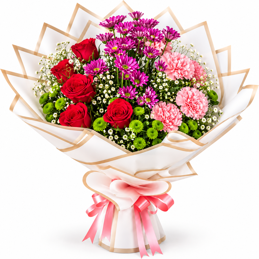 Graceful Charm 5 Roses & 5 Carnation Flowers Bouquet