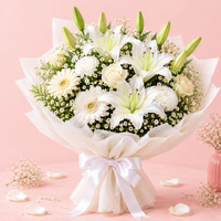Divine Whispers Luxury Flower Bouquet – White Lilies, Roses, Gerberas & Carnations