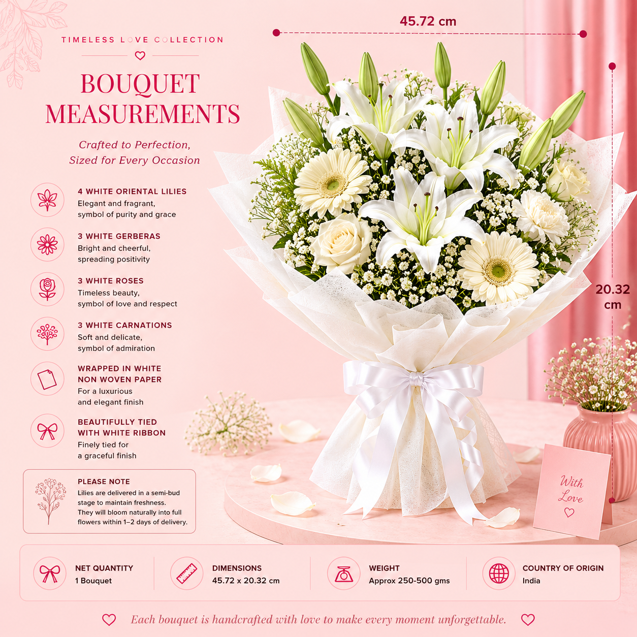 Divine Whispers Luxury Flower Bouquet – White Lilies, Roses, Gerberas & Carnations