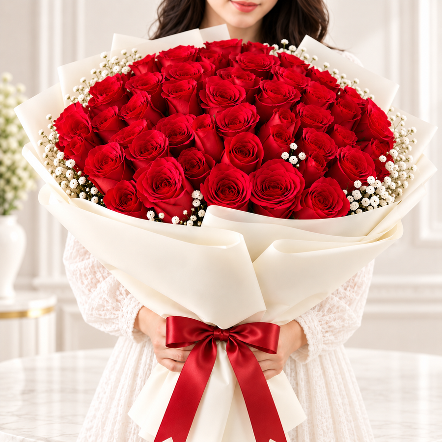 Eternal Romance 50 Red Roses & Timeless Love