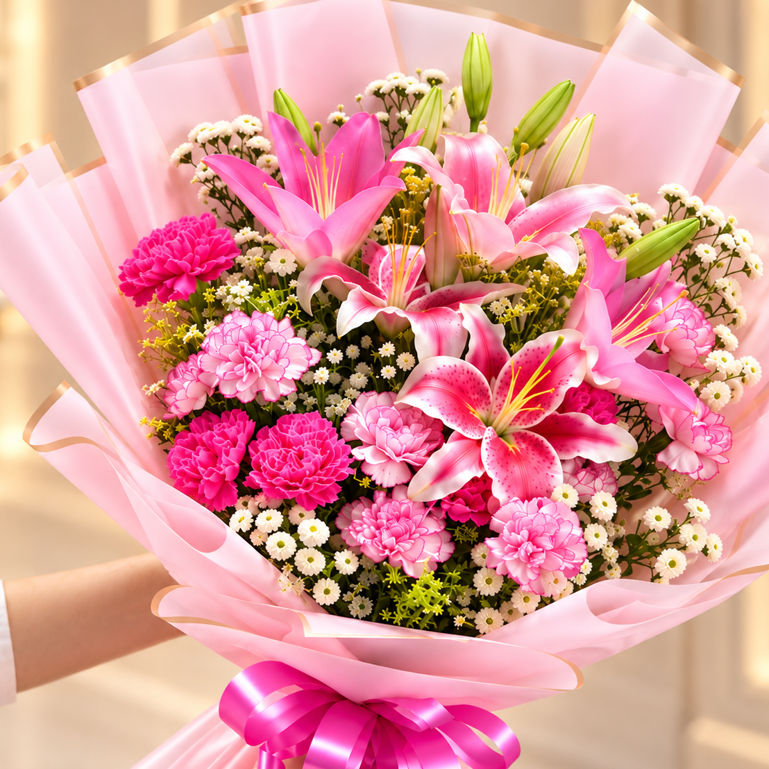 Sweet Elegance Pink Lily & Carnation Bouquet