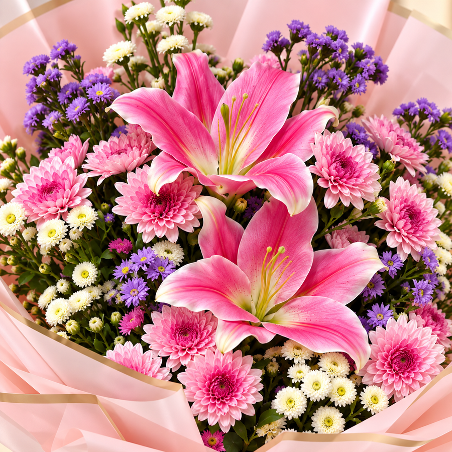 Blossom Serenity Beautiful Lily & Daisy Flowers Bouquet