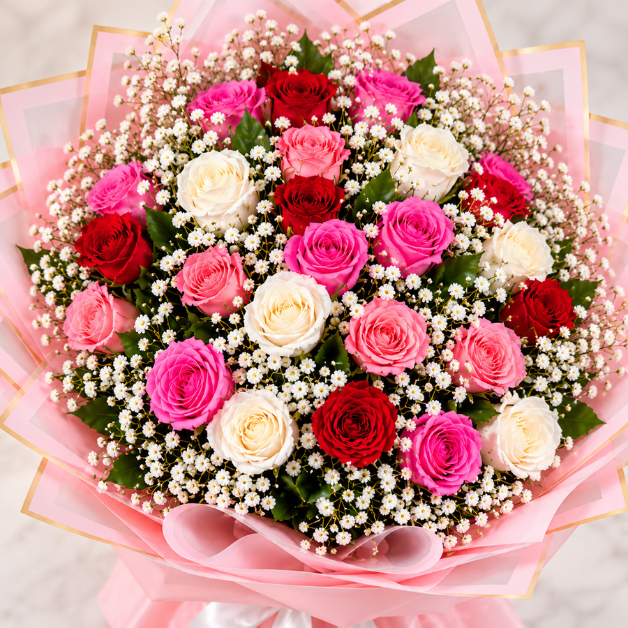 Petal Embrace 25 Mix Color Roses Bouquet