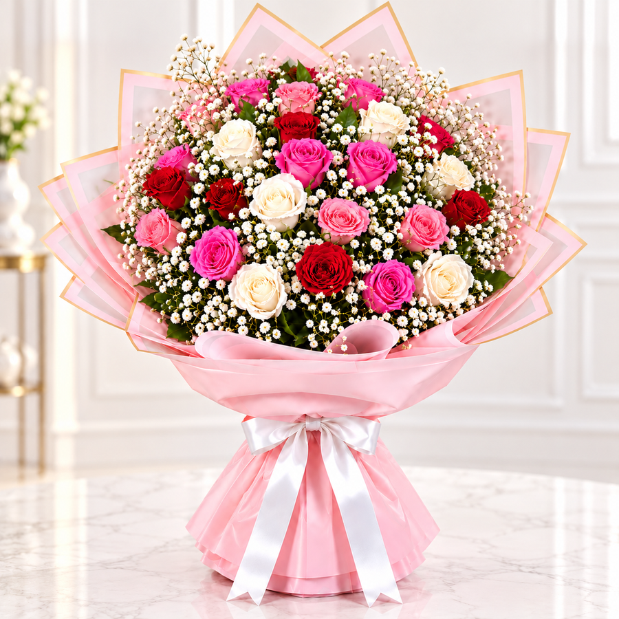 Petal Embrace 25 Mix Color Roses Bouquet