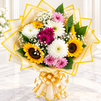 Golden Grace - Sunflower, Gerbera & Chrysanthemum Mixed Flowers Bouquet
