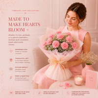 Love For Pastel Carnations Flower Bouquet – 15 Baby Pink Carnations with Gypsophila Fillers