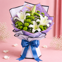 Radiant Lily N Daisy Bouquet – White Oriental Lilies & Green Button Daisy Luxury Bouquet