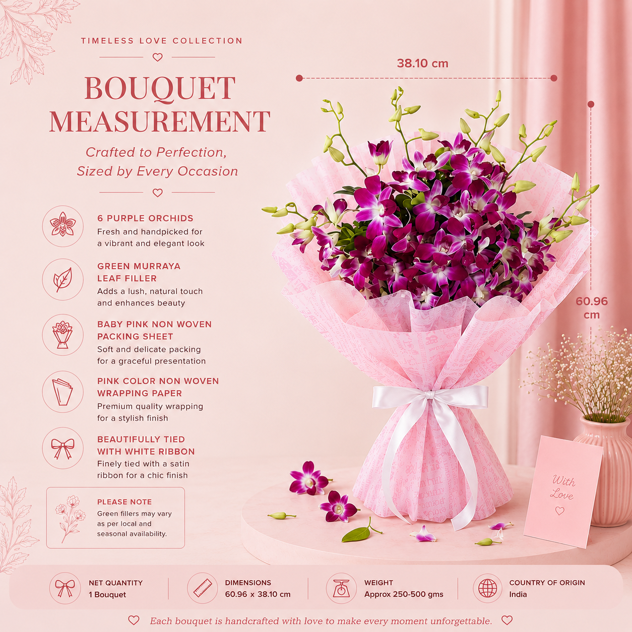 Enchanting Orchids Flower Bouquet – Premium Purple Orchid Bouquet with Elegant Pink Wrapping