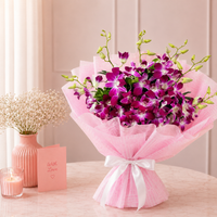 Enchanting Orchids Flower Bouquet – Premium Purple Orchid Bouquet with Elegant Pink Wrapping