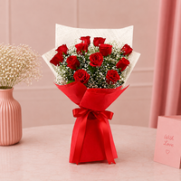 Confetti Of Love Red Roses Bouquet – 12 Red Roses with White Gypsophila Fillers