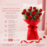 Confetti Of Love Red Roses Bouquet – 12 Red Roses with White Gypsophila Fillers