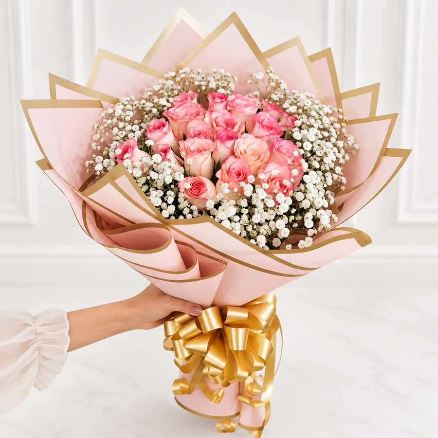 Romantic Rosy Dream Bouquet of 20 Pink Roses