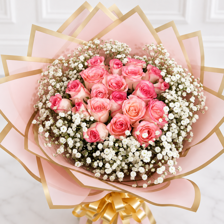 Romantic Rosy Dream Bouquet of 20 Pink Roses